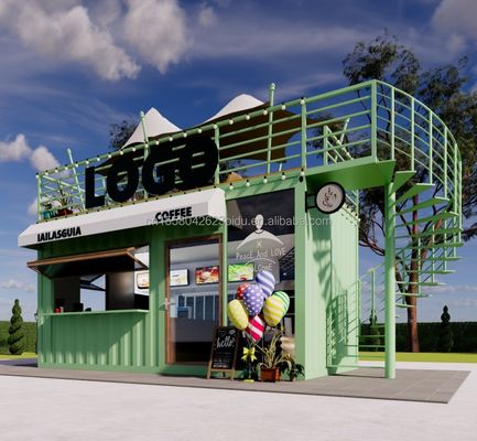 Φορητό 10ft 20ft Προσυσκευασμένη χάλυβα δομή Κωνσταντινοστάσια κινητό μπαρ κατάστημα για γρήγορο φαγητό τοίχος 50mm κύμα σάντουιτς πάνελ