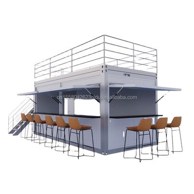 Δύο ορόφους Prefab Container House για Mall Boba Style 50/75/100mm Wave Sandwich Panel Τείχος και μοντέρνα σχεδιαστική βεράντα