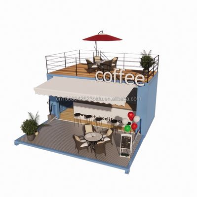 Μίνι 20 ποδιών Pop-Up Store με μοντέρνο σχεδιασμό και ανθεκτικό γαλβανισμένο χάλυβα τετραγωνικά σωλήνες δύο ορόφους κοντέινερ μπαρ περίπτερο